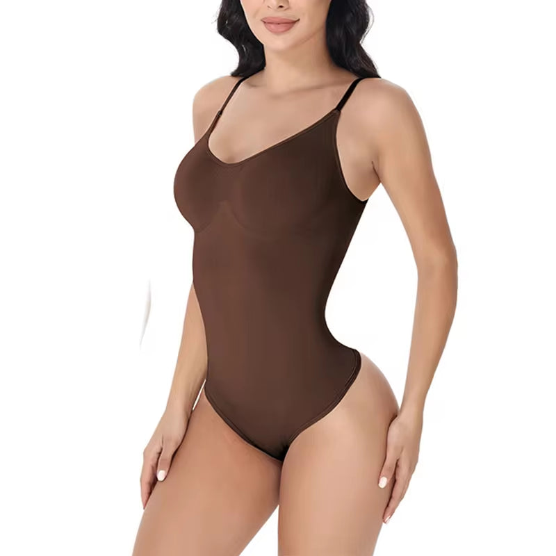 Super Sale V Neck Spaghetti Strap Bodysuit Compression Body Suits Open Crotch Shapewear Slimming Body Shaper Smooth Out Bodysuit