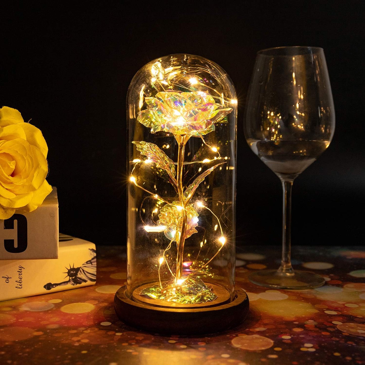 Forever Eternal Rose Flower Gift in Glass Dome Colorful Led Rose Gifts in Glass Dome for Her Girlfriend Mom Women on Mothers Day Birthday Anniversary Wedding Gifts